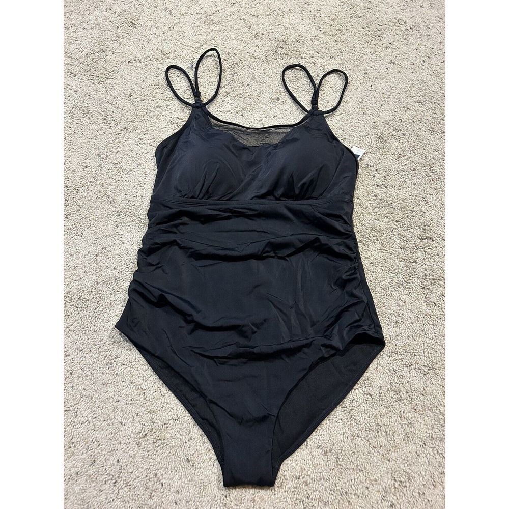 NEW Swimsuits For All size 14 Mesh High Neck 1- piece swimsuit BLACK E23